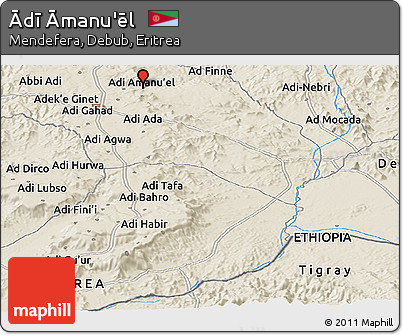 Shaded Relief Panoramic Map of Ādī Āmanu'ēl