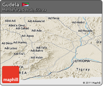 Shaded Relief Panoramic Map of Gudela