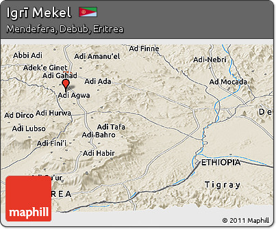 Shaded Relief Panoramic Map of Igrī Mekel