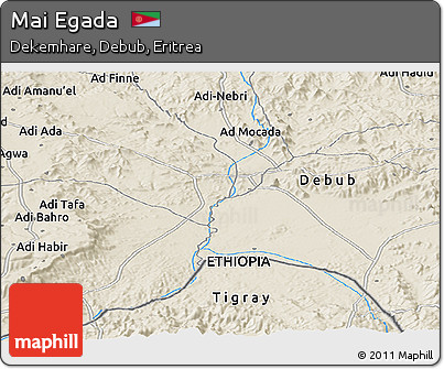Shaded Relief Panoramic Map of Mai Egada