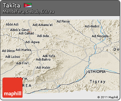 Shaded Relief Panoramic Map of Takīta