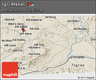 Shaded Relief Panoramic Map of Igrī Mekel