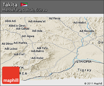 Shaded Relief Panoramic Map of Takīta