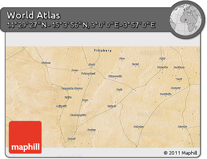 Satellite 3D Map of the Area around 14° 46' 42" N, 3° 28' 30" E
