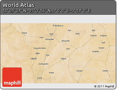 Satellite 3D Map of the Area around 14° 46' 42" N, 3° 28' 30" E