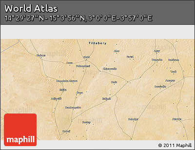 Satellite 3D Map of the Area around 14° 46' 42" N, 3° 28' 30" E