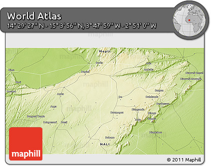 Physical 3D Map of the Area around 14° 46' 42" N, 3° 19' 30" W