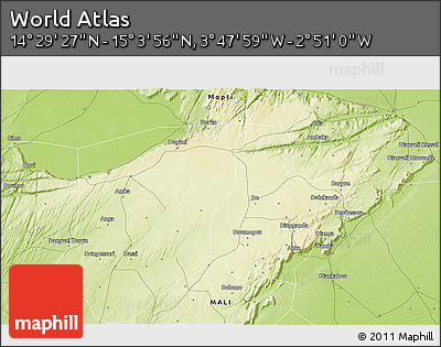 Physical 3D Map of the Area around 14° 46' 42" N, 3° 19' 30" W