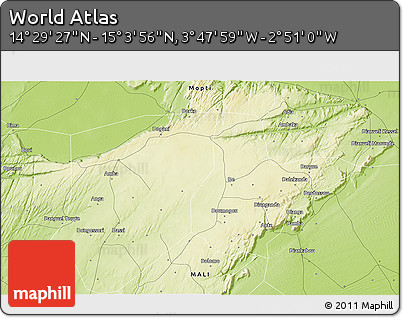 Physical 3D Map of the Area around 14° 46' 42" N, 3° 19' 30" W