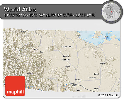 Shaded Relief 3D Map of the Area around 14° 46' 42" N, 40° 1' 29" E