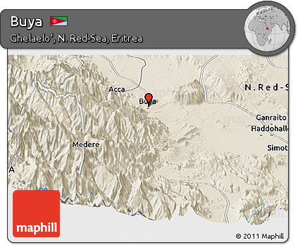 Shaded Relief Panoramic Map of Buya