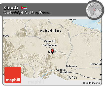 Shaded Relief Panoramic Map of Simoti