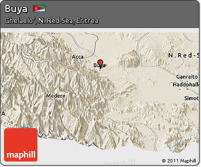 Shaded Relief Panoramic Map of Buya
