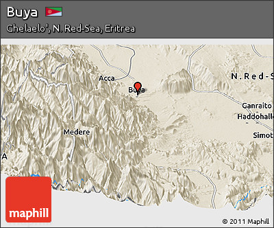 Shaded Relief Panoramic Map of Buya
