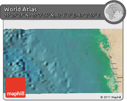 Satellite 3D Map of the Area around 14° 46' 42" N, 42° 34' 30" E