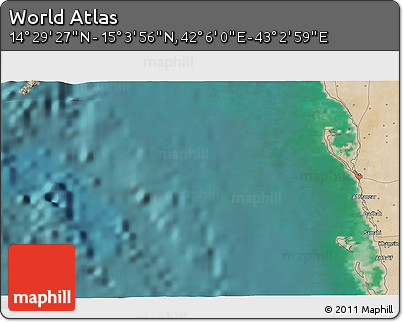 Satellite 3D Map of the Area around 14° 46' 42" N, 42° 34' 30" E