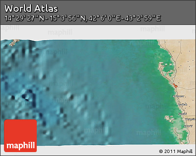 Satellite 3D Map of the Area around 14° 46' 42" N, 42° 34' 30" E