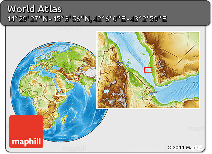 Physical Location Map of the Area around 14° 46' 42" N, 42° 34' 30" E
