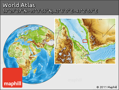 Physical Location Map of the Area around 14° 46' 42" N, 42° 34' 30" E