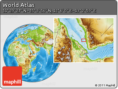 Physical Location Map of the Area around 14° 46' 42" N, 42° 34' 30" E