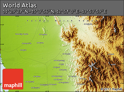 Physical Map of the Area around 14° 46' 42" N, 43° 25' 29" E