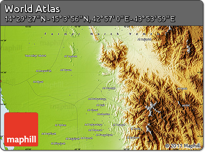 Physical Map of the Area around 14° 46' 42" N, 43° 25' 29" E