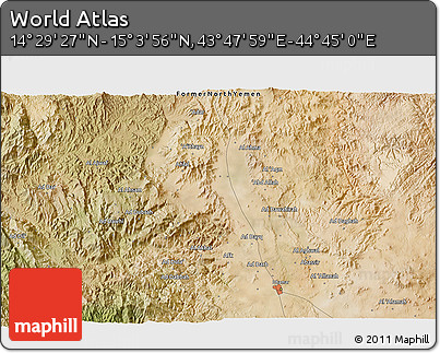 Satellite 3D Map of the Area around 14° 46' 42" N, 44° 16' 29" E