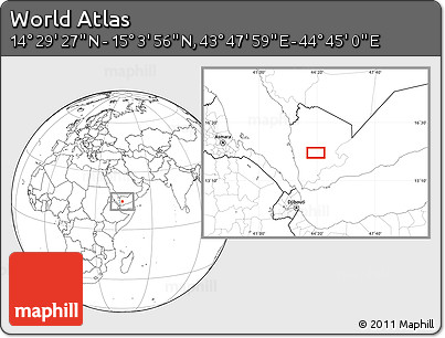 Blank Location Map of the Area around 14° 46' 42" N, 44° 16' 29" E