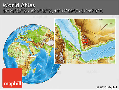 Physical Location Map of the Area around 14° 46' 42" N, 44° 16' 29" E