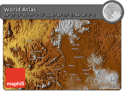 Physical Map of the Area around 14° 46' 42" N, 44° 16' 29" E