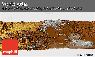 Physical Panoramic Map of the Area around 14° 46' 42" N, 44° 16' 29" E