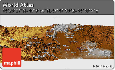 Physical Panoramic Map of the Area around 14° 46' 42" N, 44° 16' 29" E