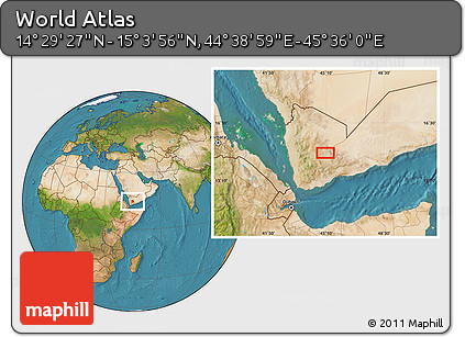 Satellite Location Map of the Area around 14° 46' 42" N, 45° 7' 30" E