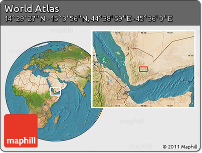 Satellite Location Map of the Area around 14° 46' 42" N, 45° 7' 30" E