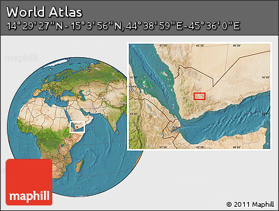 Satellite Location Map of the Area around 14° 46' 42" N, 45° 7' 30" E