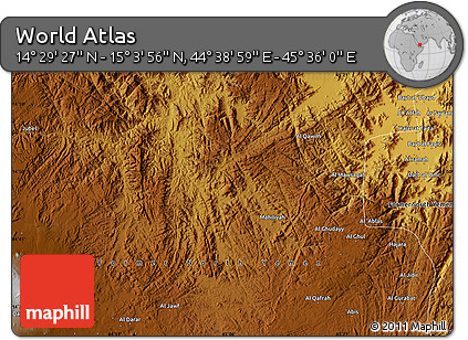 Physical Map of the Area around 14° 46' 42" N, 45° 7' 30" E
