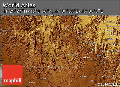 Physical Map of the Area around 14° 46' 42" N, 45° 7' 30" E