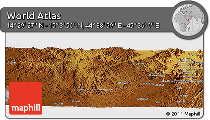Physical Panoramic Map of the Area around 14° 46' 42" N, 45° 7' 30" E