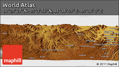 Physical Panoramic Map of the Area around 14° 46' 42" N, 45° 7' 30" E