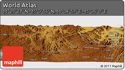 Physical Panoramic Map of the Area around 14° 46' 42" N, 45° 7' 30" E