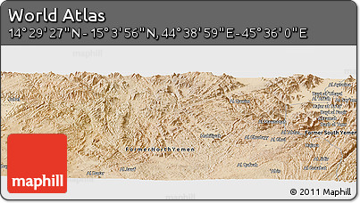 Satellite Panoramic Map of the Area around 14° 46' 42" N, 45° 7' 30" E