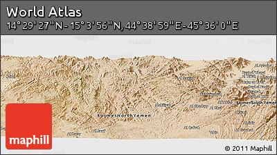 Satellite Panoramic Map of the Area around 14° 46' 42" N, 45° 7' 30" E