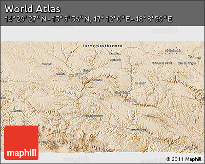 Satellite 3D Map of the Area around 14° 46' 42" N, 47° 40' 29" E