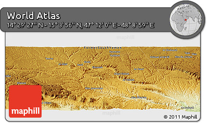 Physical Panoramic Map of the Area around 14° 46' 42" N, 47° 40' 29" E