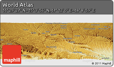 Physical Panoramic Map of the Area around 14° 46' 42" N, 47° 40' 29" E