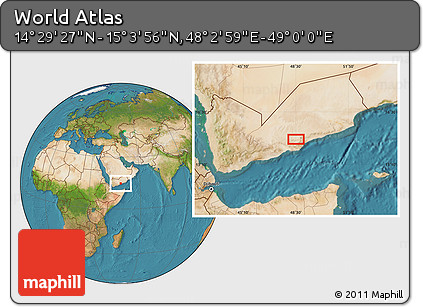 Satellite Location Map of the Area around 14° 46' 42" N, 48° 31' 29" E