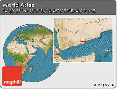 Satellite Location Map of the Area around 14° 46' 42" N, 48° 31' 29" E