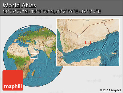 Satellite Location Map of the Area around 14° 46' 42" N, 48° 31' 29" E