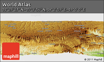 Physical Panoramic Map of the Area around 14° 46' 42" N, 48° 31' 29" E