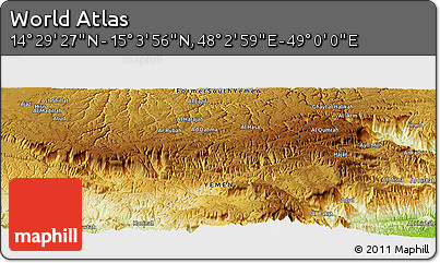Physical Panoramic Map of the Area around 14° 46' 42" N, 48° 31' 29" E